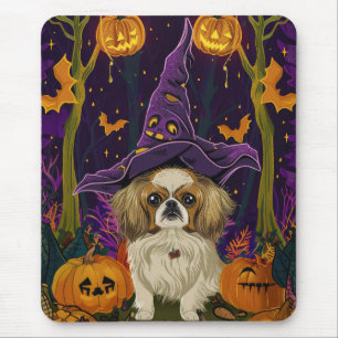 Skrämmande Pekingeser Hund Halloween Häxa Och Pump Musmatta