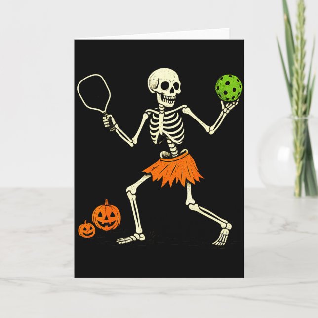 Skrämmande Pickleball Halloween Skelett Kostym Kvi Kort (Framsida)