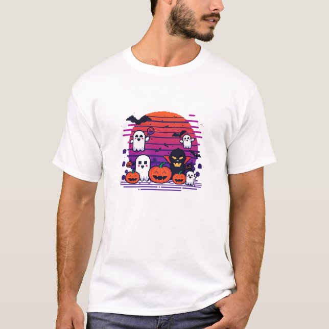 Skrämmande Pixel – 8-bitars Halloween-tröja T Shirt (Framsida)