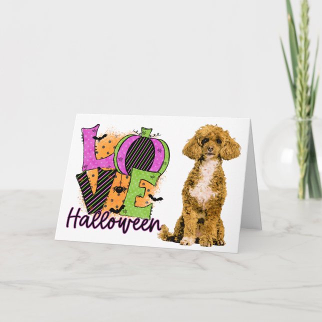 Skrämmande Poodle Kärlek Halloween Kort (Framsida)