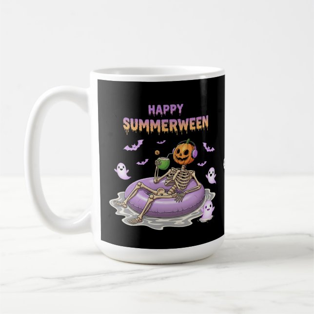 Skrämmande Pumpa Ansikte Skelett Kul Glad Summerwe Kaffemugg (Vänster)