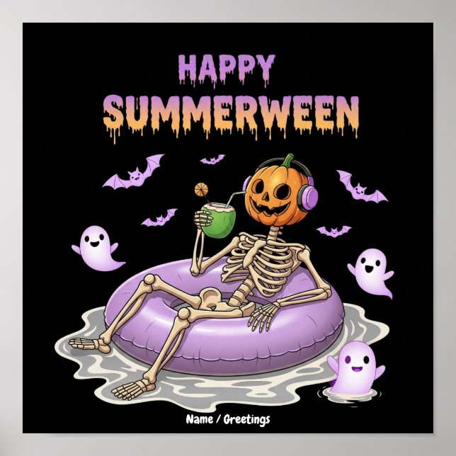 Skrämmande Pumpa Ansikte Skelett Kul Glad Summerwe Poster (Framsidan)