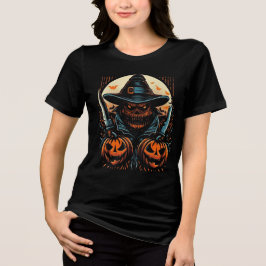 Skrämmande pumpa-fågelskrämma & knivar Halloween-m T Shirt