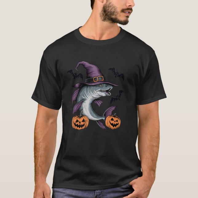 Skrämmande Pumpa Fladdermus Häxa Barracuda Fisk Ha T Shirt (Framsida)