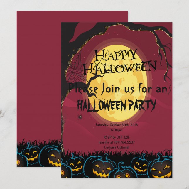 skrämmande pumpa Halloween fest Inbjudningar (Fram/baksida)