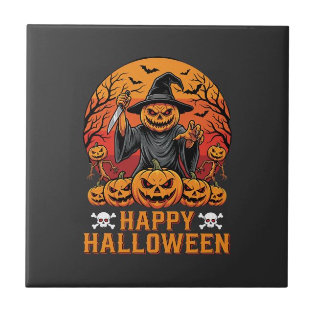 Skrämmande pumpa häxa Gott Halloween vektordesign Kakelplatta (Framsidan)