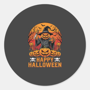 Skrämmande pumpa häxa Gott Halloween vektordesign Runt Klistermärke
