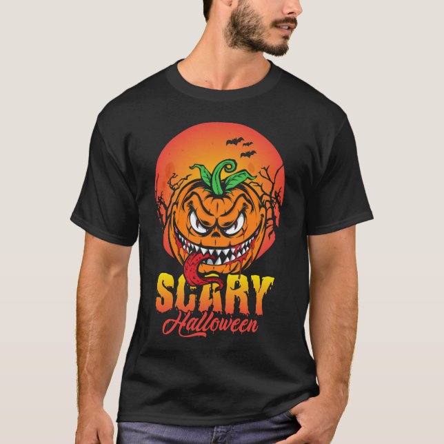 skrämmande pumpa i halloween t shirt (Framsida)
