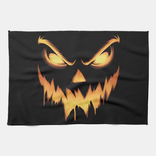 Skrämmande pumpa Jack O Lantern ansikte Halloween Kökshandduk (Horisontell)