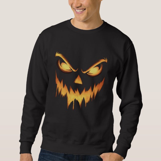 Skrämmande pumpa Jack O Lantern ansikte Halloween Lång Ärmad Tröja (Framsida)