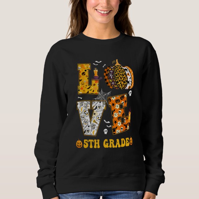 Skrämmande Pumpa Kärlek Halloween 5:e Klass Lärare T Shirt (Framsida)