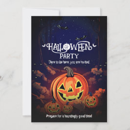 Skrämmande pumpa och fladdermöss Halloween-fest Inbjudningar
