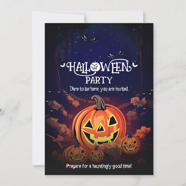 Skrämmande pumpa och fladdermöss Halloween-fest Inbjudningar (Framsida)