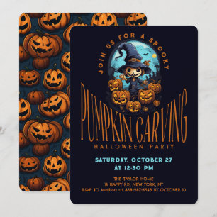 Skrämmande pumpa skär Halloweenfest  Inbjudningar