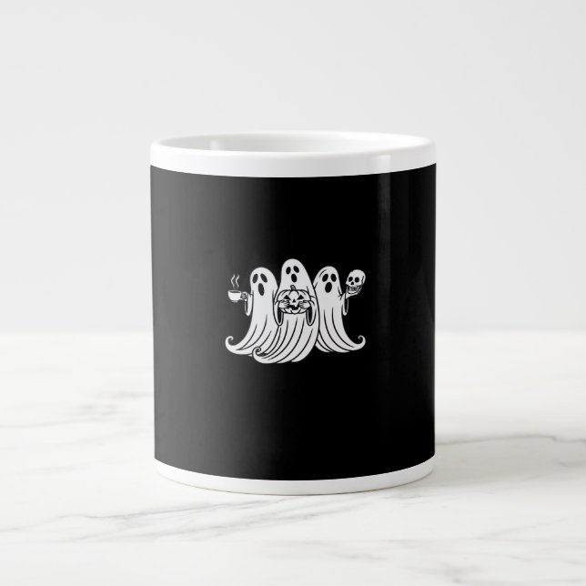 Skrämmande pumpa som dricker kaffe jumbo mugg (Framsidan)