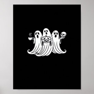 Skrämmande pumpa som dricker kaffe poster
