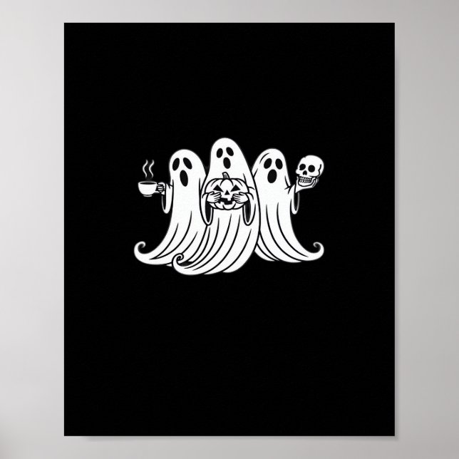 Skrämmande pumpa som dricker kaffe poster (Framsidan)