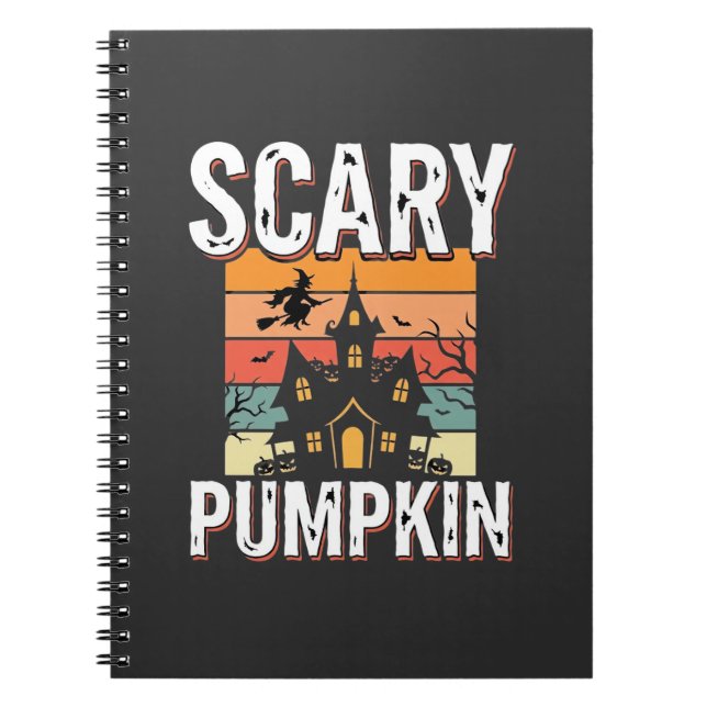 Skrämmande Pumpa Spökhus Halloween Design_1 Anteckningsbok (Framsidan)
