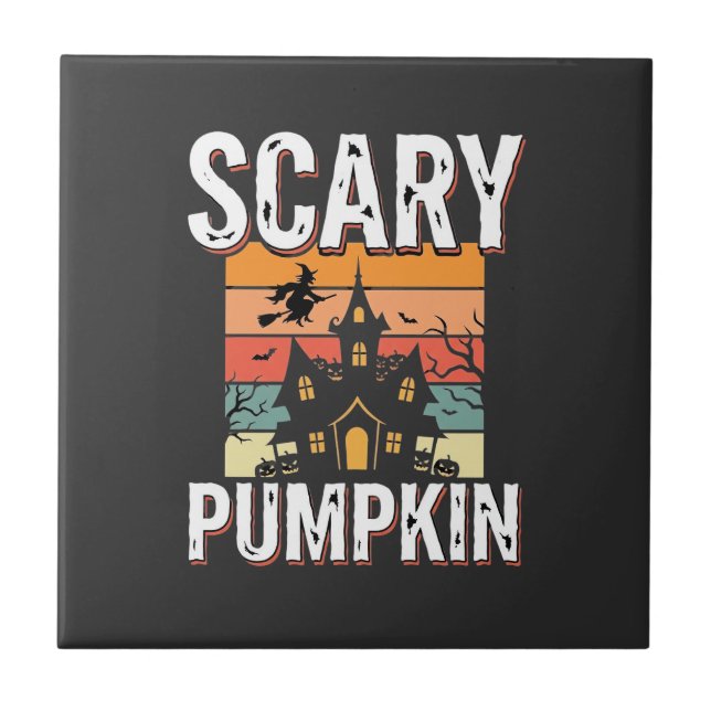 Skrämmande Pumpa Spökhus Halloween Design_1 Kakelplatta (Framsidan)