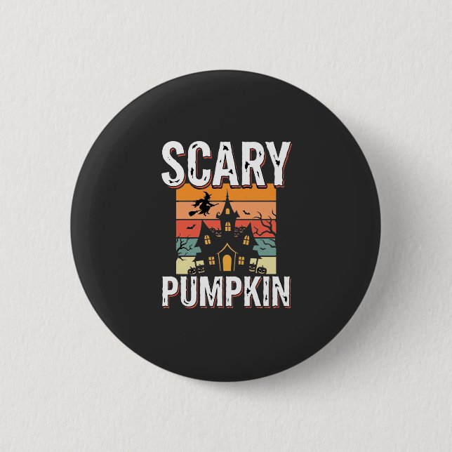 Skrämmande pumpa spökhus Halloween-design_1 Knapp (Framsida)