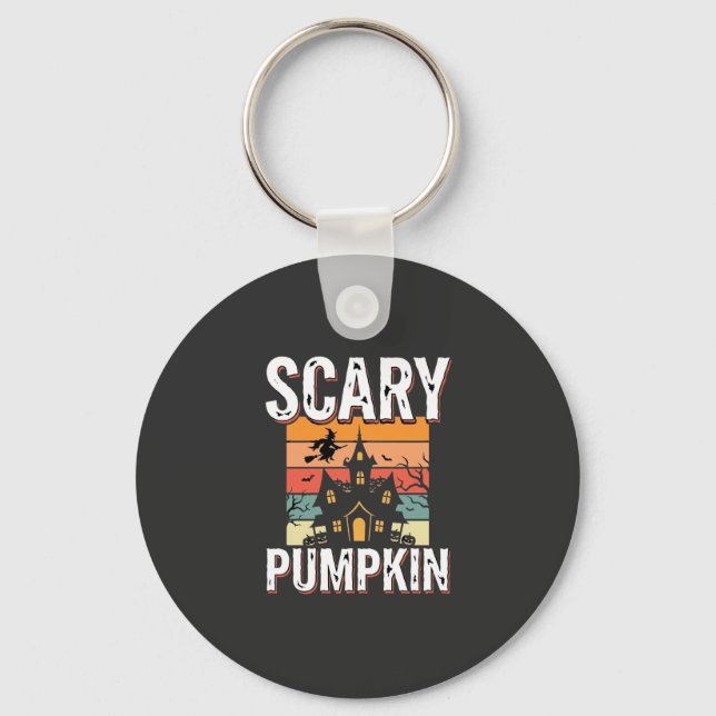 Skrämmande pumpa spökhus Halloween-design_1 Nyckelring (Framsida)