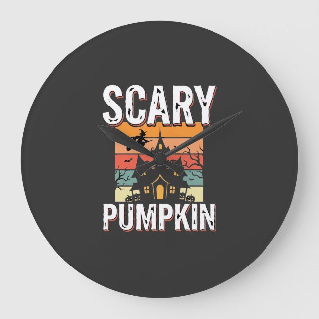Skrämmande Pumpa Spökhus Halloween Design_1 Stor Klocka (Framsida)