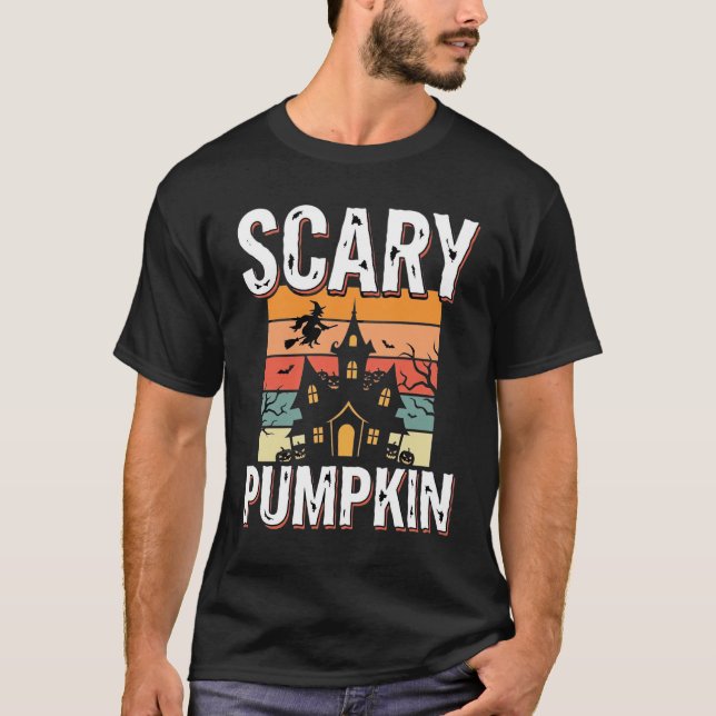 Skrämmande Pumpa Spökhus Halloween Design_1 T Shirt (Framsida)