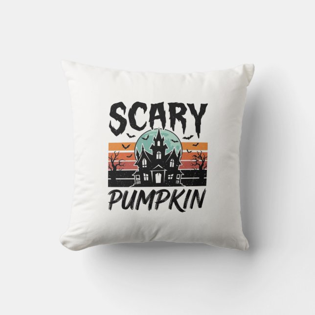 Skrämmande Pumpa Vintage Spökhus Halloween Desi Kudde (Framsida)
