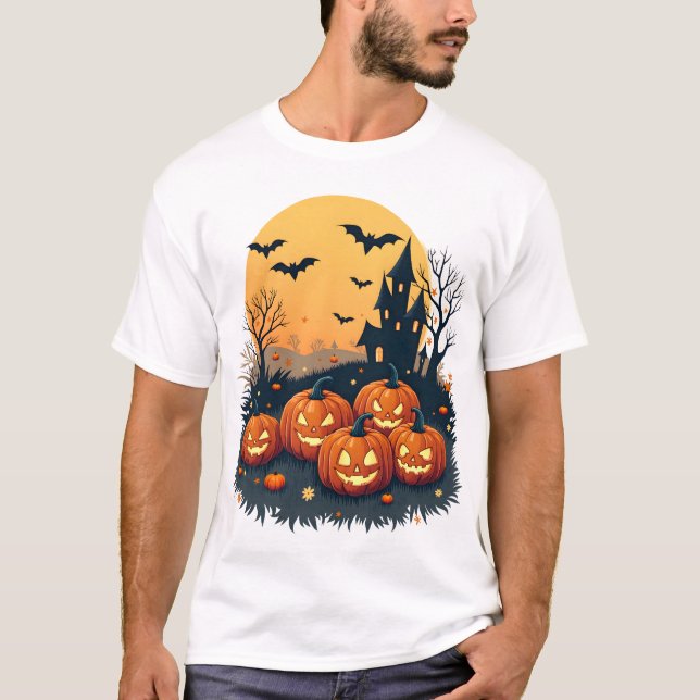 Skrämmande pumpafält � Retro Halloween-tröja T Shirt (Framsida)