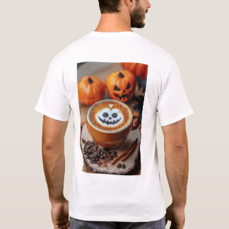 Skrämmande Pumpkin Spice Latte Konst Halloween Kaf T Shirt