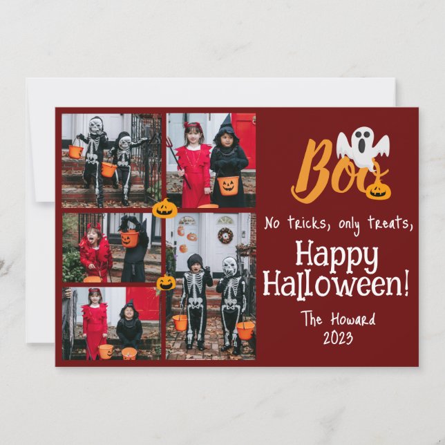 Skrämmande pumpor Halloween familjefotocollage Julkort (Framsida)