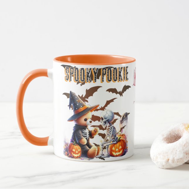 Skrämmande Pys Pussig Halloween Teddybjörn & Skele Mugg (Med munk)