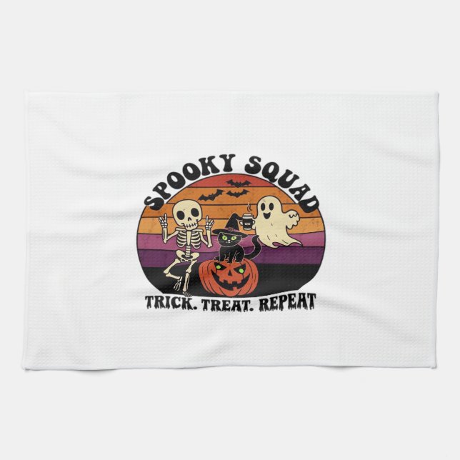 Skrämmande Retro Halloween-design (svart text) – Kökshandduk (Horisontell)