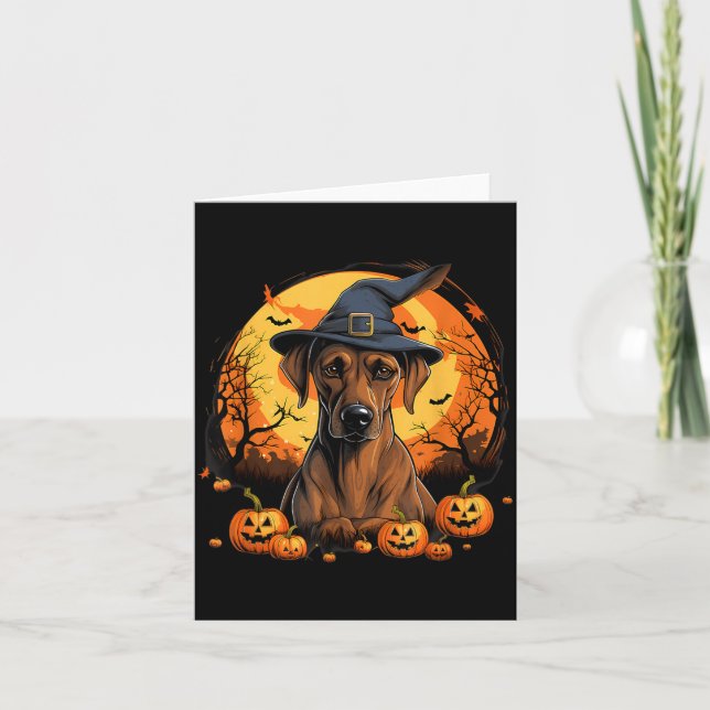 Skrämmande Rhodesian Ridgeback Hund Häxa Halloween Kort (Framsida)