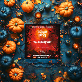 Skrämmande röd Halloweenfest - Lysande måne & pump Inbjudningar