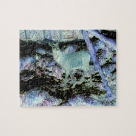 Skrämmande Röd Hjort Hjortdjur Skogsmark Vilt Mörk Pussel