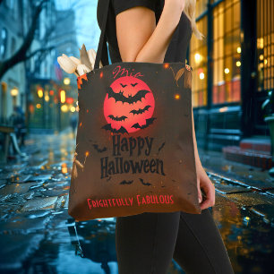 Skrämmande röd måne Glad Halloween-handväska Tygkasse