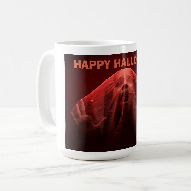 Skrämmande röd slöja spöke Halloween-mugg Kaffemugg (Framsida vänster)