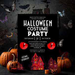 Skrämmande röda ögon spökhus Halloween-fest Inbjudningar