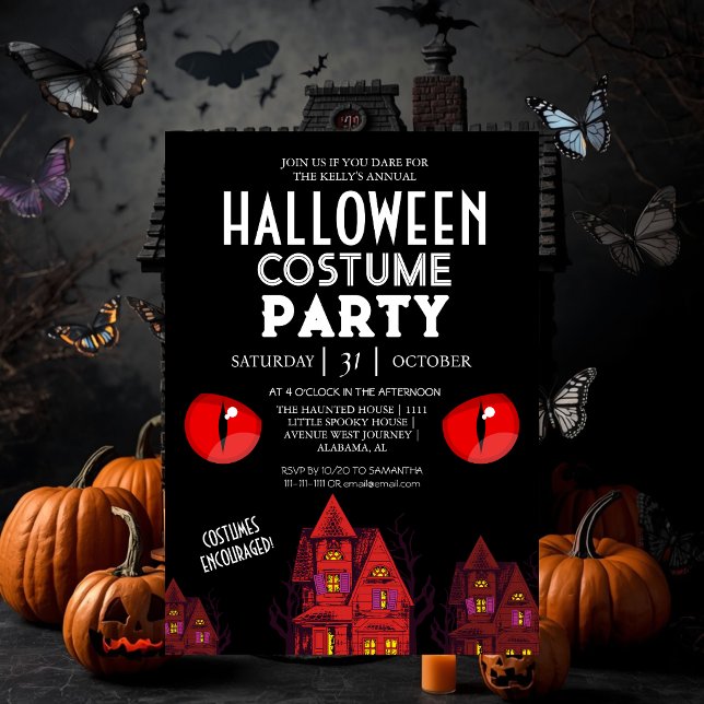 Skrämmande röda ögon spökhus Halloween-fest Inbjudningar (Skapare uppladdad)