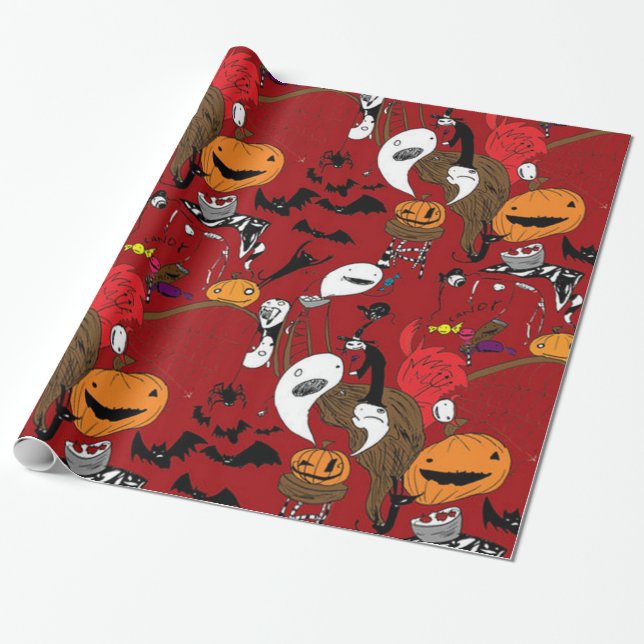 Skrämmande rolig Halloween Presentpapper (Utrullad)