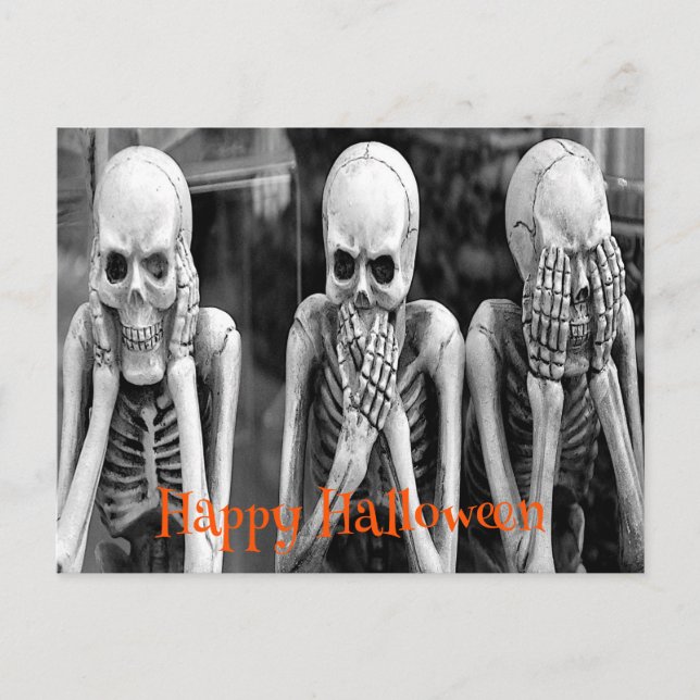 Skrämmande roliga skelett Halloween vykort (Framsida)