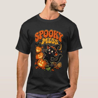 Skrämmande röra Svart Katt Halloween T Shirt