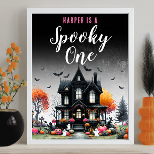 Skrämmande rosa Halloween 1-års födelsedagsfest sk Poster