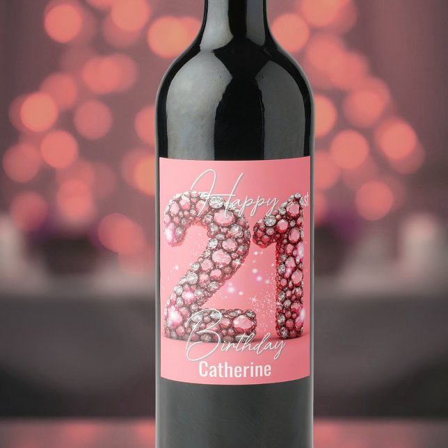 Skrämmande Rosa och vita delstenar 21:a födelsedag Vinflaska Etikett (Skapare uppladdad)