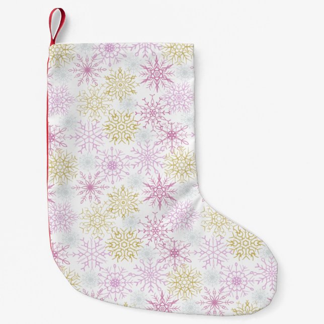 Skrämmande Rosa Snöflingor Småskalig julklapp Liten Julstrumpa (Framsidan)