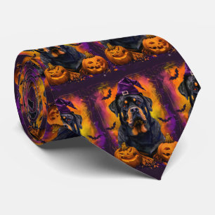 Skrämmande Rottweiler Hund Halloween Häxa Och Pump Slips