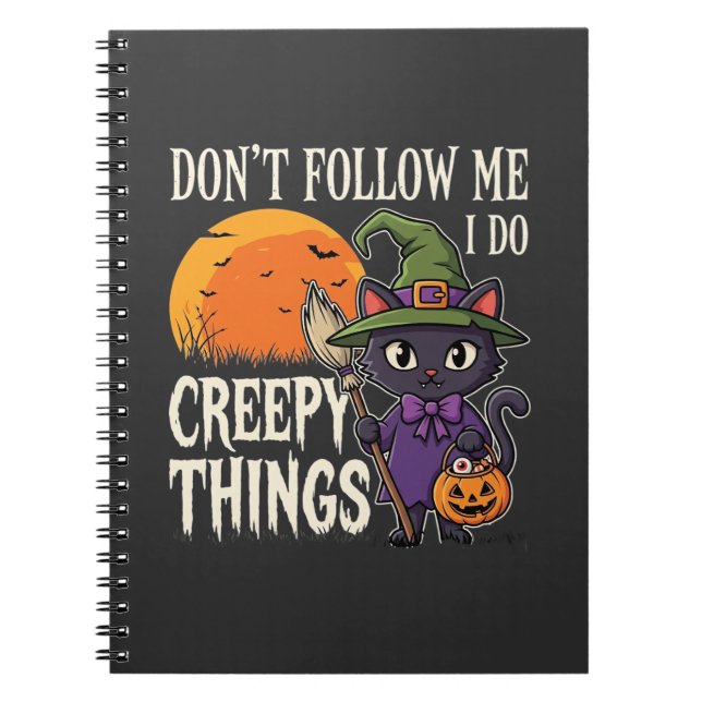 Skrämmande saker Halloween Katt Häxa Design_1 Anteckningsbok (Framsidan)