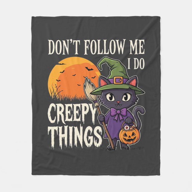 Skrämmande saker Halloween Katt Häxa Design_1 Fleecefilt (Framsidan)