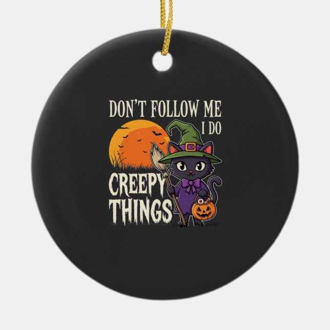 Skrämmande saker Halloween Katt Häxa Design_1 Julgransprydnad Keramik (Framsidan)